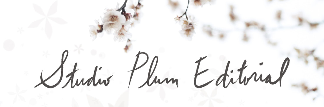 Header logo of plum blossoms with Studio Plum Editorial in a handwritten typeface